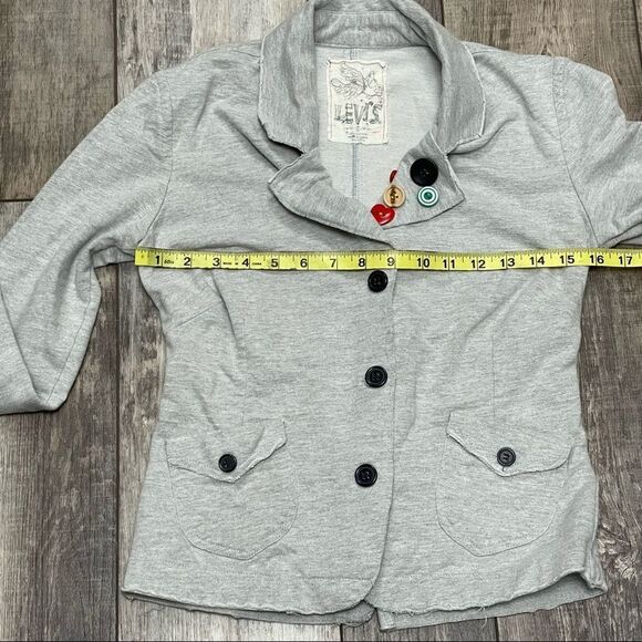Levi’s Distressed Cotton Blazer Jacket Gray With Colorful Button Detail Sz Small - Picture 12 of 15